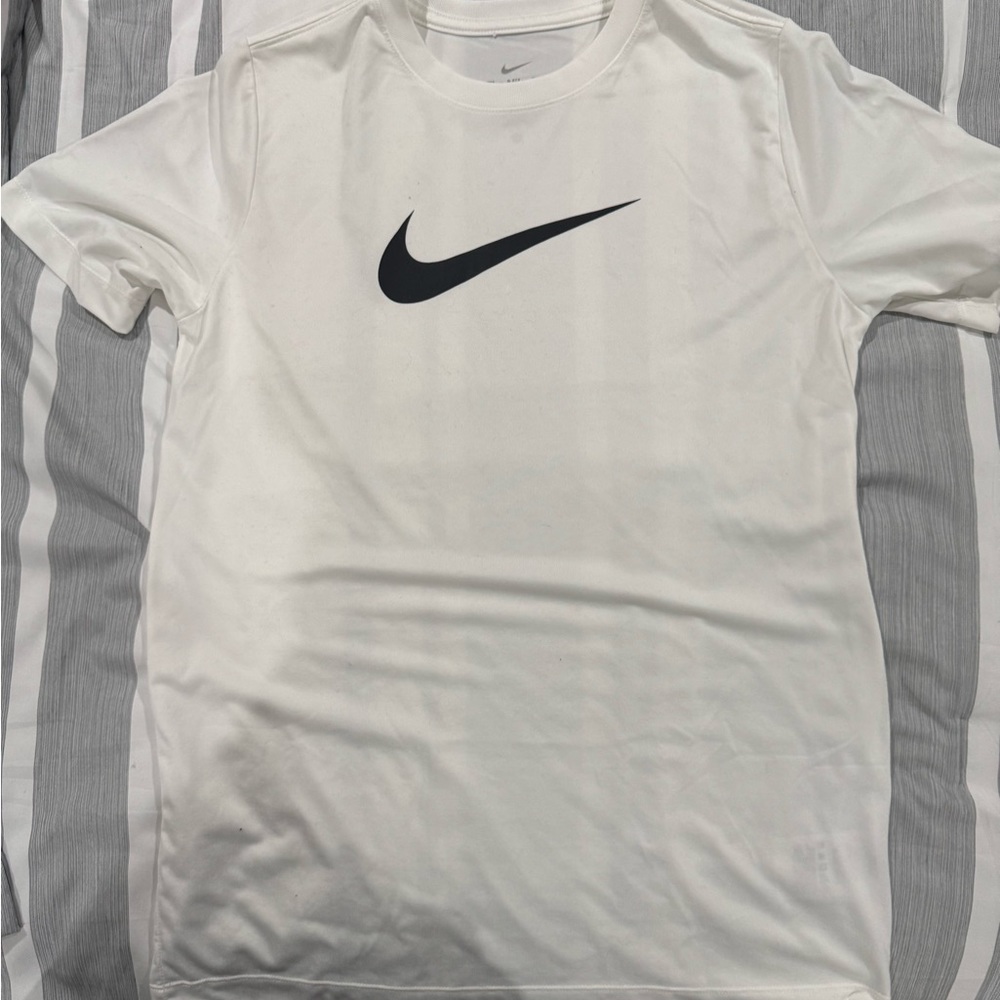 4 Nike White and Black Short Sleeve Tee with Classic Swoosh and Nike Emblem